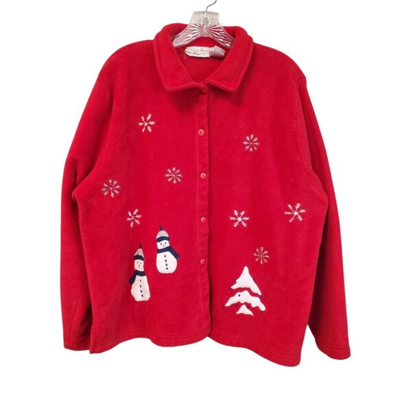 Nick & Sarah Cardigan Sweater Womens Plus Sz 3X Red Fleece Christmas Embroidered - Picture 11 of 14